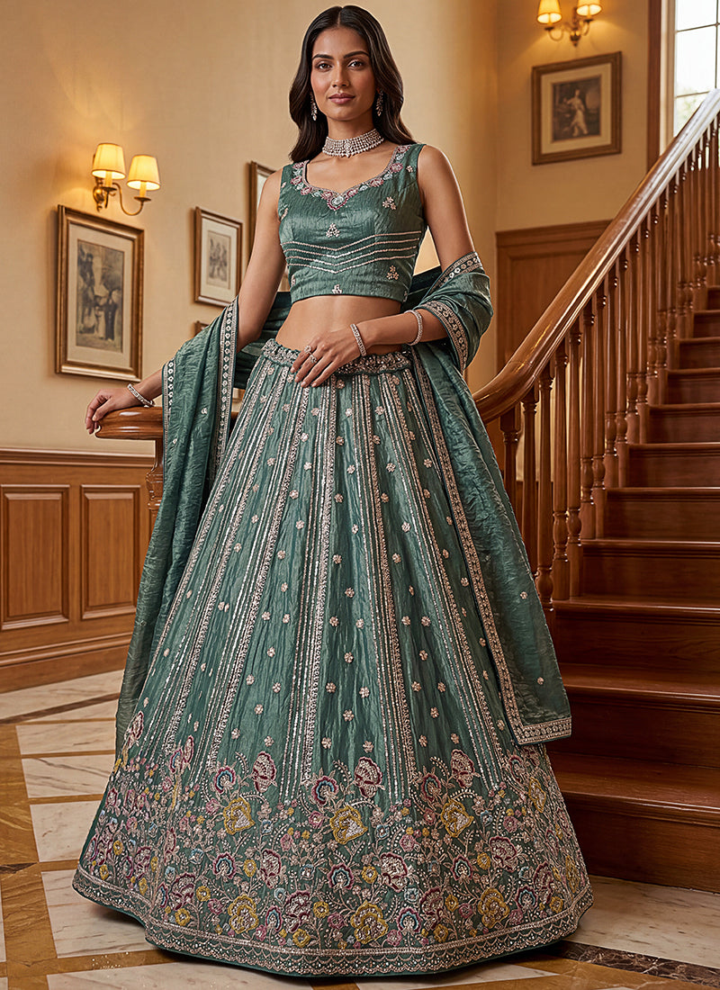 Light Green Organza Sequins Work  Occasional Wear Lehenga Choli SW948445