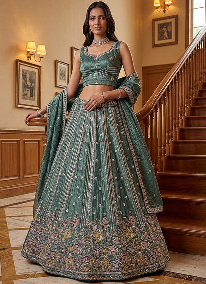 Light Green Organza Sequins Work  Occasional Wear Lehenga Choli SW948445