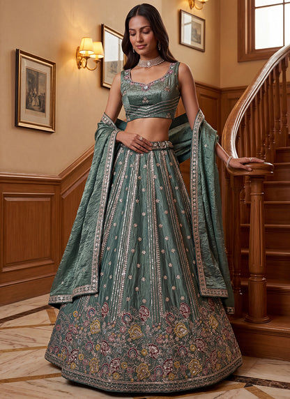 Light Green Organza Sequins Work  Occasional Wear Lehenga Choli SW948445