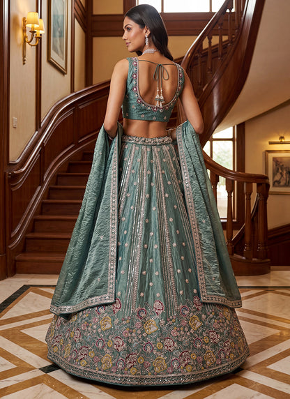 Light Green Organza Sequins Work  Occasional Wear Lehenga Choli SW948445