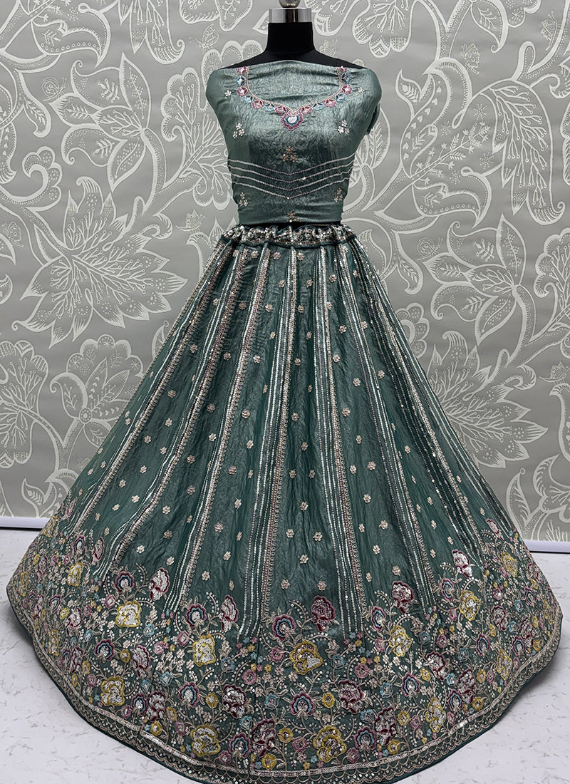 Light Green Organza Sequins Work  Occasional Wear Lehenga Choli SW948445