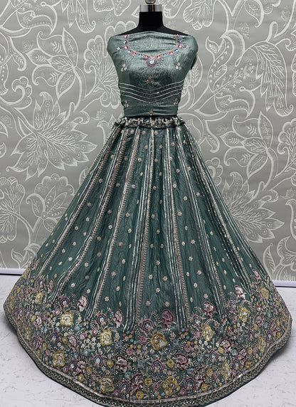 Light Green Organza Sequins Work  Occasional Wear Lehenga Choli SW948445