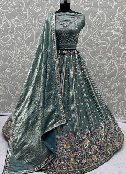 Light Green Organza Sequins Work  Occasional Wear Lehenga Choli SW948445