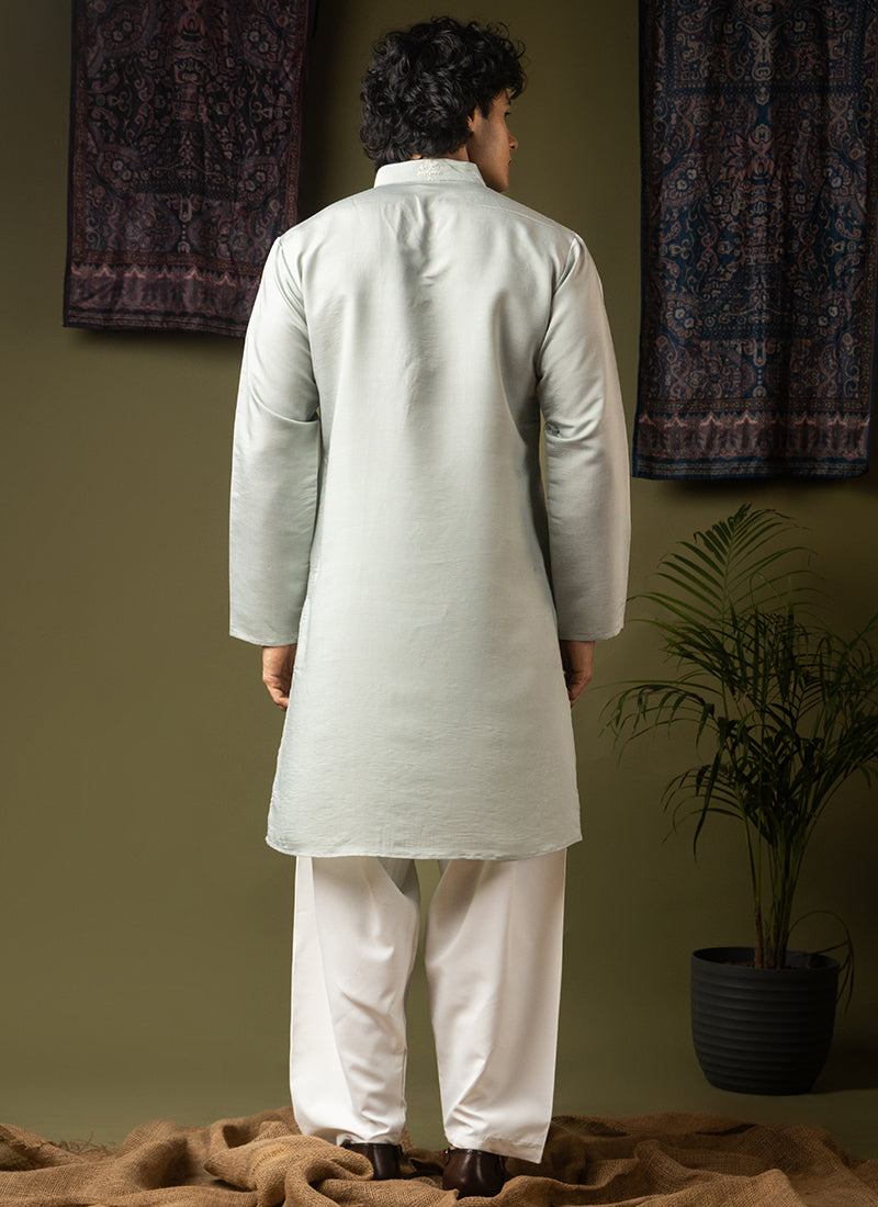 Light Green Silk Blend Embroidery Work Festival Wear Readymade Kurta Pajama SW273593