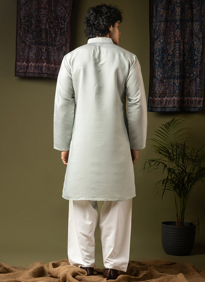 Light Green Silk Blend Embroidery Work Festival Wear Readymade Kurta Pajama SW273593