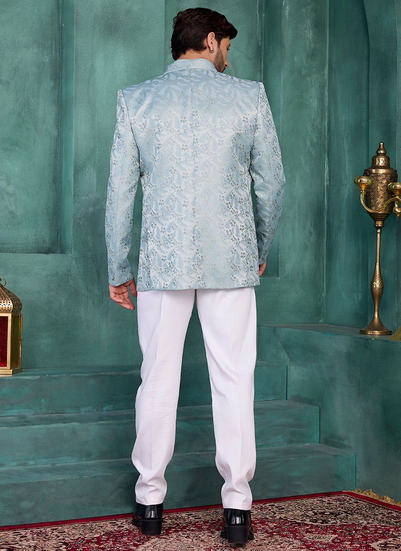 Light Green Silk Pattern Pc Work Party Wear Readymade Jodhpuri Suit SW929641