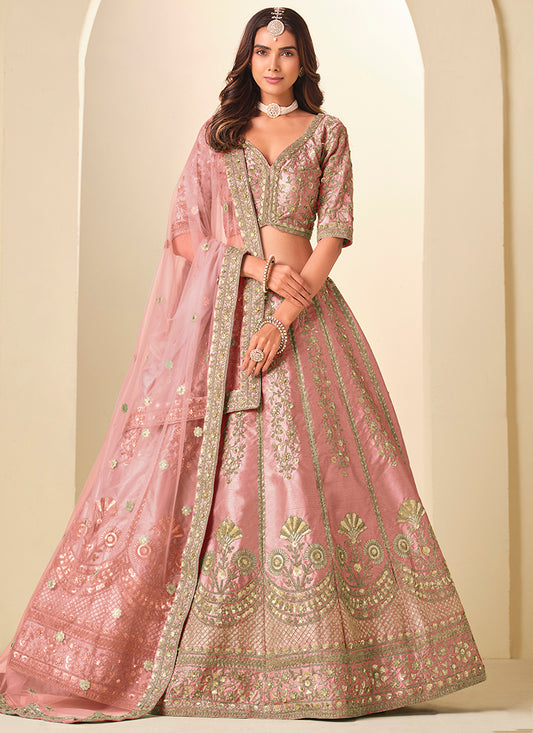 Light Pink Art Silk Embroidery Work Wedding Wear Lehenga Choli SW265863