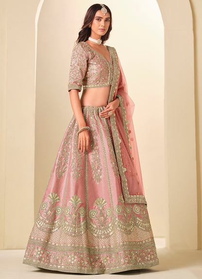 Light Pink Art Silk Embroidery Work Wedding Wear Lehenga Choli SW265863