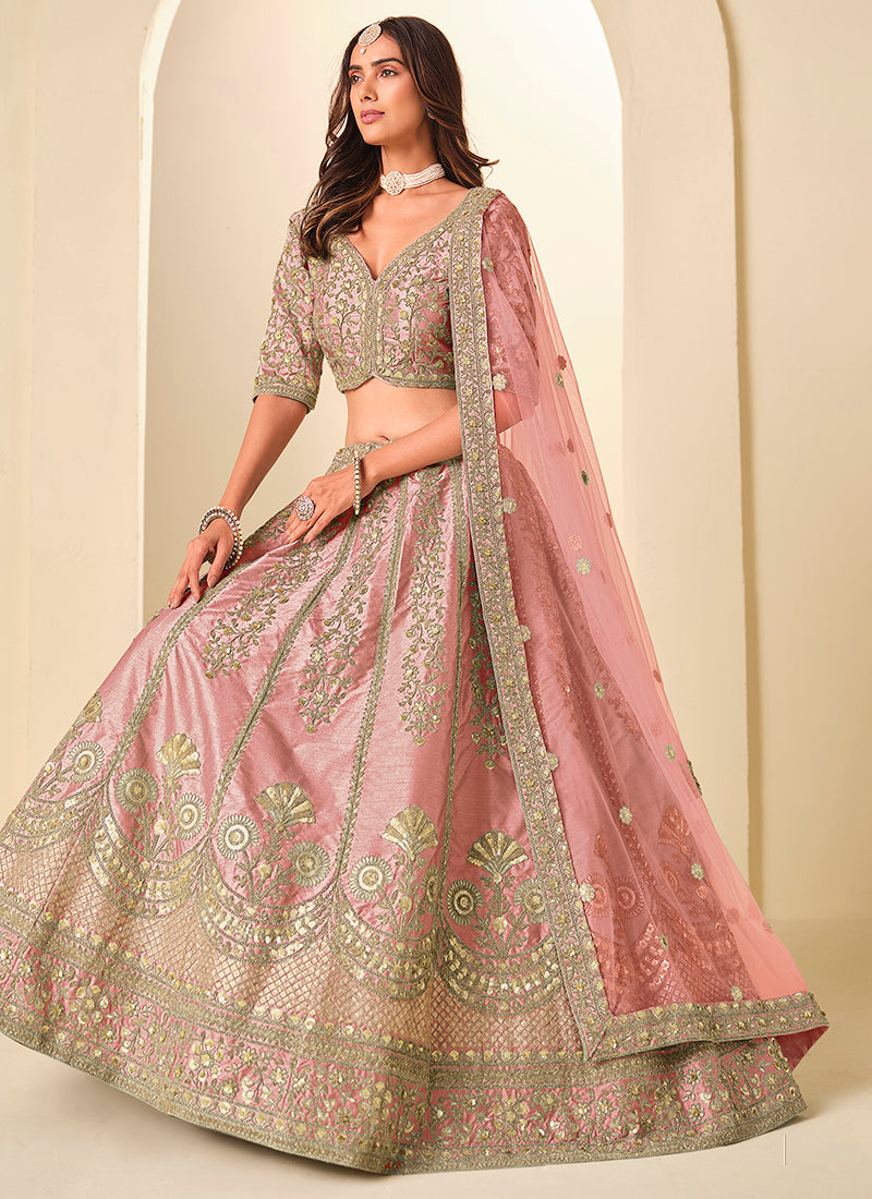 Light Pink Art Silk Embroidery Work Wedding Wear Lehenga Choli SW265863