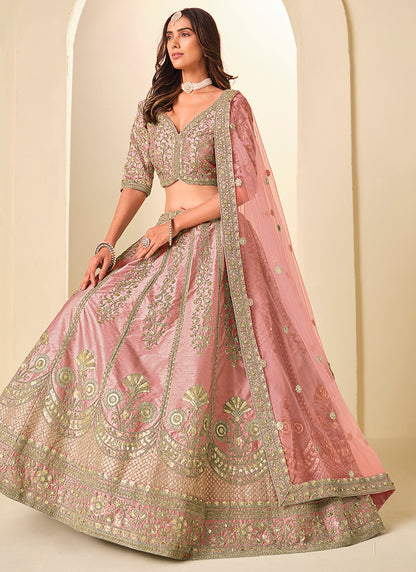 Light Pink Art Silk Embroidery Work Wedding Wear Lehenga Choli SW265863