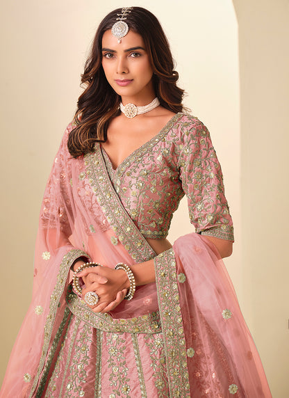 Light Pink Art Silk Embroidery Work Wedding Wear Lehenga Choli SW265863