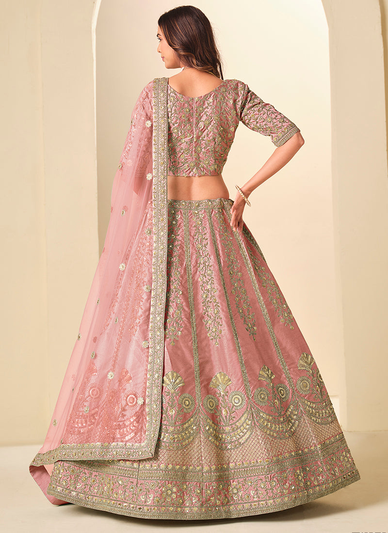 Light Pink Art Silk Embroidery Work Wedding Wear Lehenga Choli SW265863