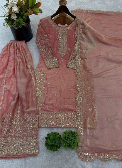 Light Pink Fendy Silk Embroidery Work Occasional Wear Readymade Plazzo Suit SW725985