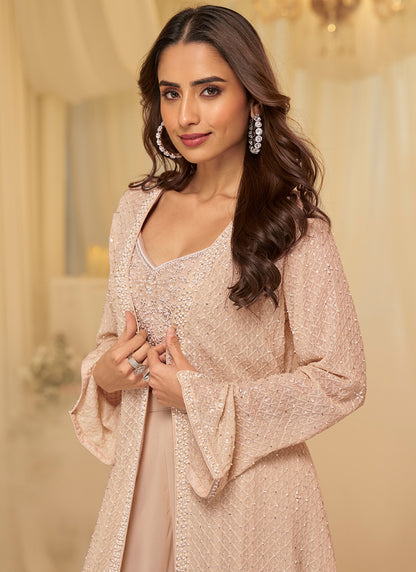 Light Pink Georgette Embroidery Work Festival Wear Readymade Plazzo Suit SW731298