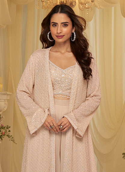 Light Pink Georgette Embroidery Work Festival Wear Readymade Plazzo Suit SW731298