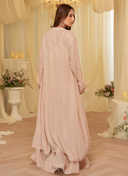 Light Pink Georgette Embroidery Work Festival Wear Readymade Plazzo Suit SW731298