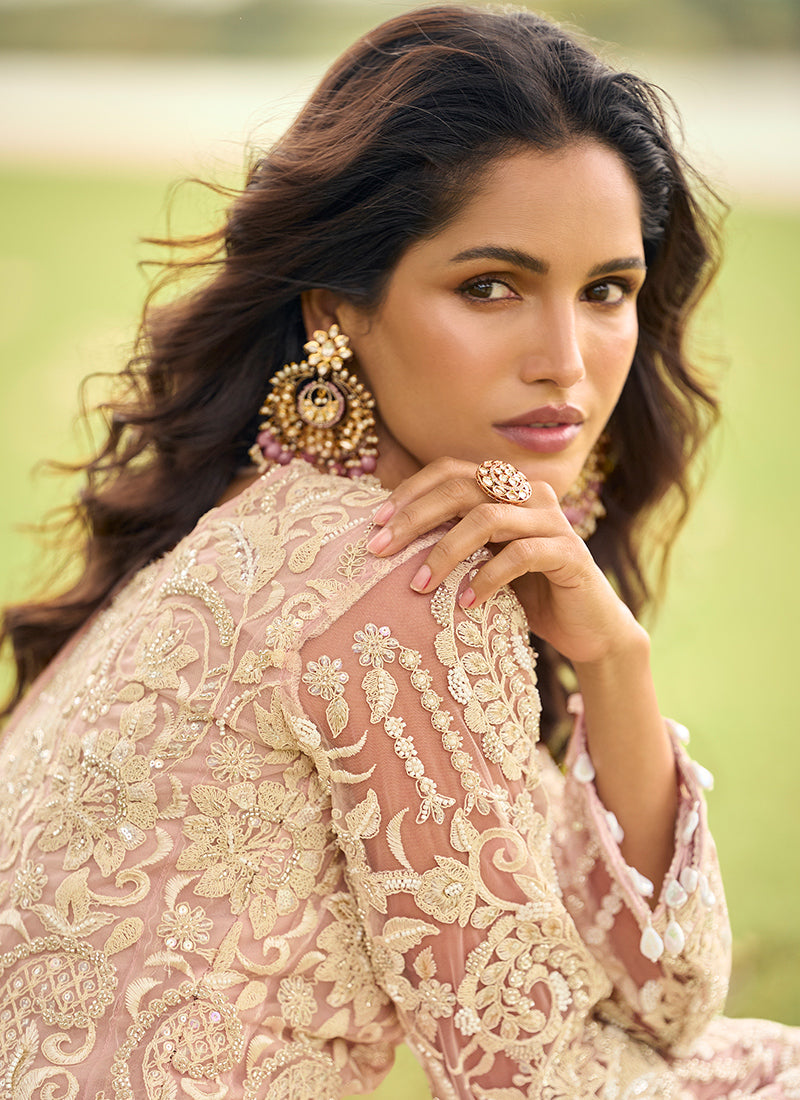 Light Pink Net Embroidery Work Eid Wear Readymade Plazzo Suit SW611166