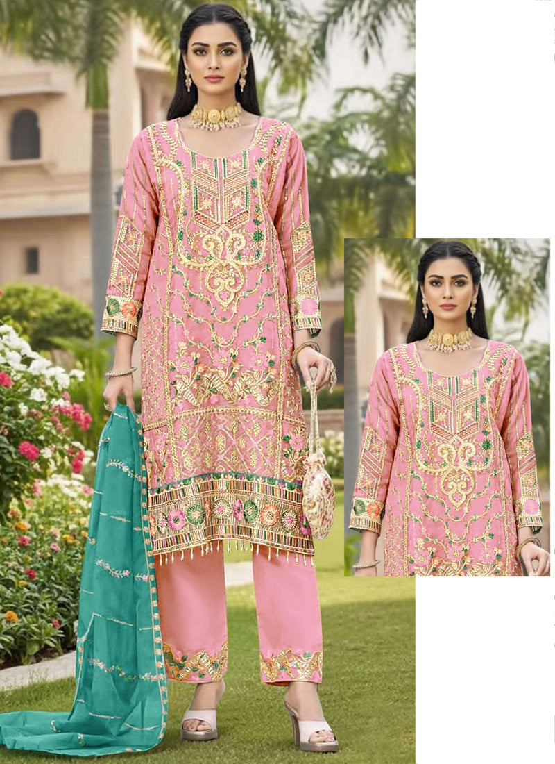 Light Pink Organza Thread Embroidery Work Festival Wear Salwar Suit SW649516