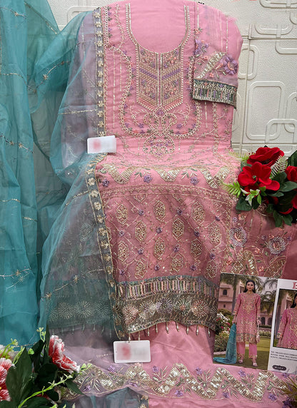Light Pink Organza Thread Embroidery Work Festival Wear Salwar Suit SW649516