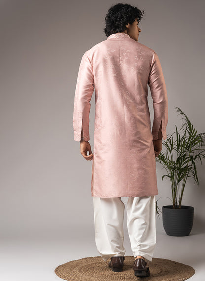 Light Pink Viscose Embroidery Work Festival Wear Readymade Kurta Pajama SW914850