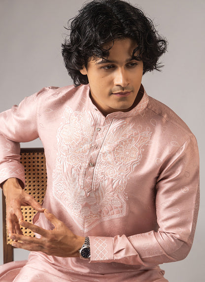 Light Pink Viscose Embroidery Work Festival Wear Readymade Kurta Pajama SW914850