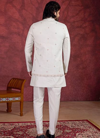 Art Silk Light Pista Green Wedding Wear Embroidery Work Readymade IndoWestern Sherwani 387389