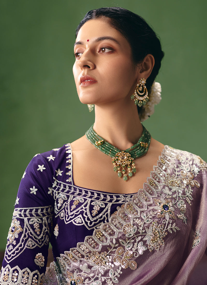Light Purple Fancy Embroidery Work Wedding Wear Saree SW640491