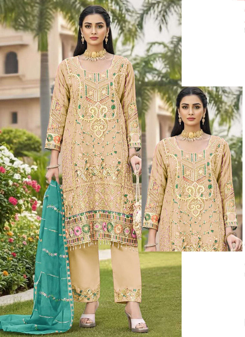 Light Yellow Organza Thread Embroidery Work Festival Wear Salwar Suit SW377704