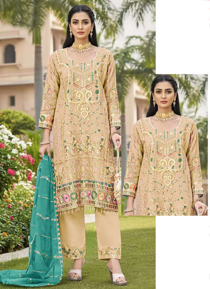 Light Yellow Organza Thread Embroidery Work Festival Wear Salwar Suit SW377704
