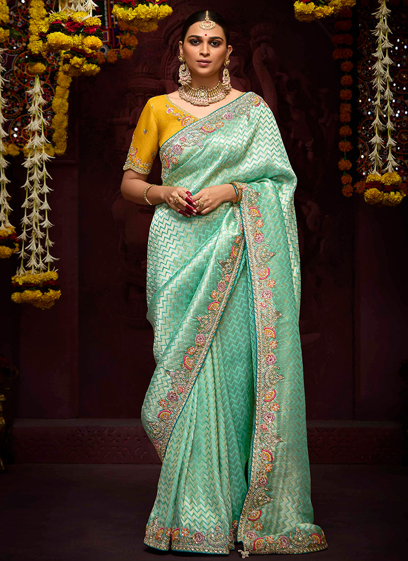 Light Green Kanjivaram Silk Sequins Work  Party Wear Saree SW835264