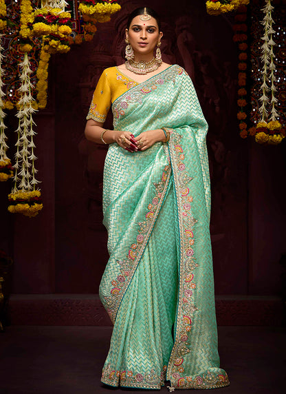 Light Green Kanjivaram Silk Sequins Work  Party Wear Saree SW835264