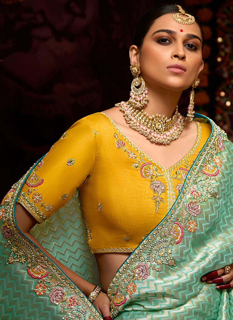 Light Green Kanjivaram Silk Sequins Work  Party Wear Saree SW835264