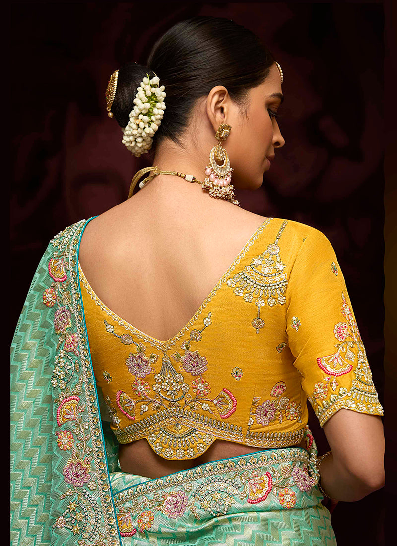 Light Green Kanjivaram Silk Sequins Work  Party Wear Saree SW835264