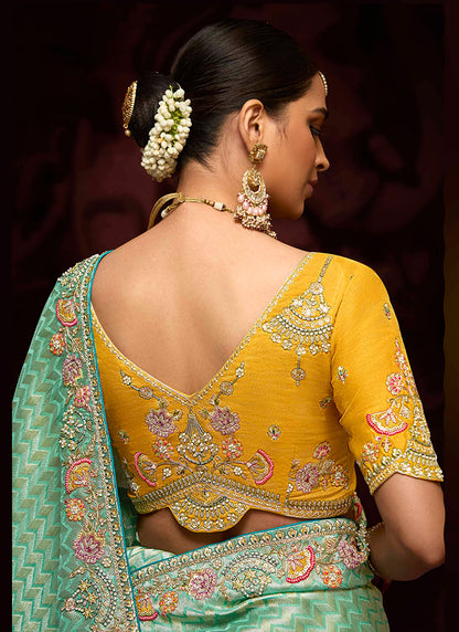 Light Green Kanjivaram Silk Sequins Work  Party Wear Saree SW835264
