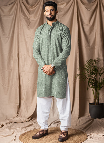 Light Green Viscose Rayon Weaving Work Festival Wear Readymade Kurta Pajama SW935209