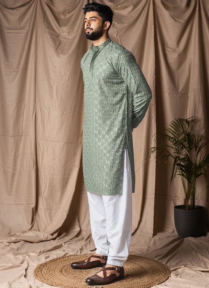 Light Green Viscose Rayon Weaving Work Festival Wear Readymade Kurta Pajama SW935209