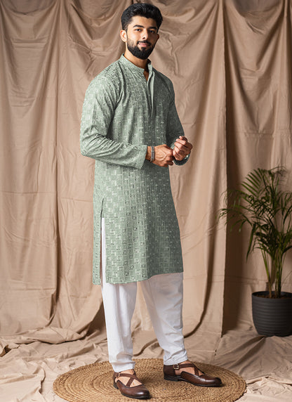 Light Green Viscose Rayon Weaving Work Festival Wear Readymade Kurta Pajama SW935209