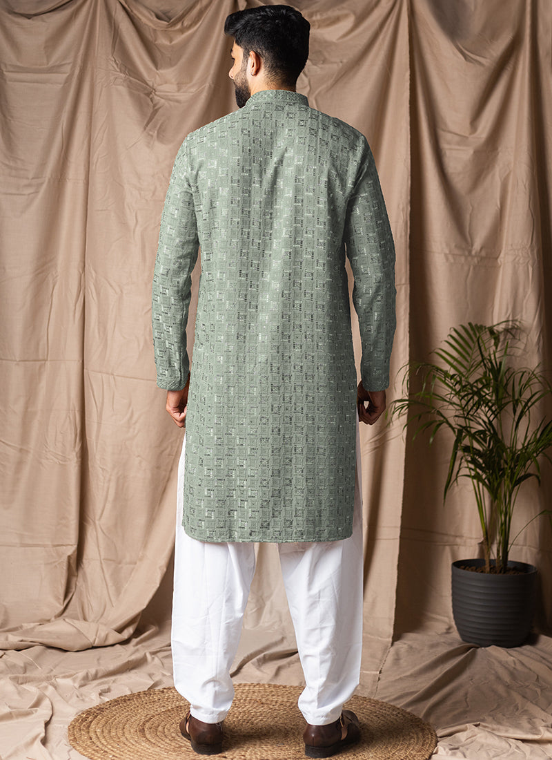 Light Green Viscose Rayon Weaving Work Festival Wear Readymade Kurta Pajama SW935209