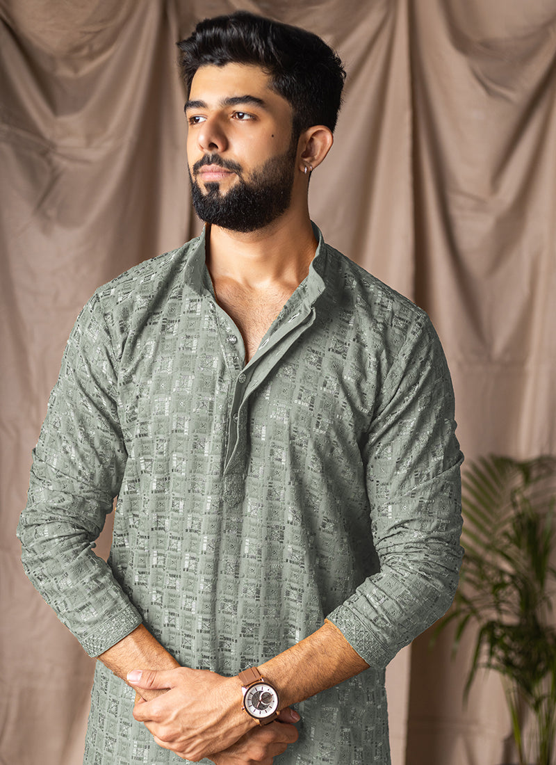 Light Green Viscose Rayon Weaving Work Festival Wear Readymade Kurta Pajama SW935209