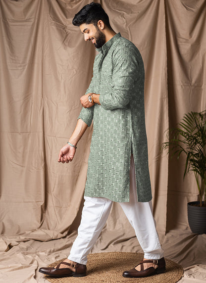Light Green Viscose Rayon Weaving Work Festival Wear Readymade Kurta Pajama SW935209