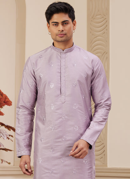 Trendy Light Purple Art Silk Festive Kurta Pajama with Shimmering Sequins