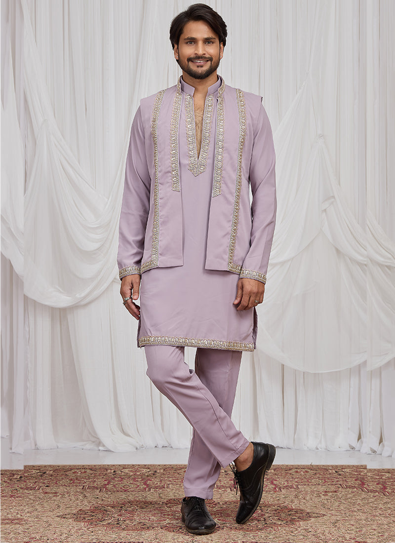 Lilac Armani  Hand Work Occasional Wear Readymade Kurta Pajama SW586040