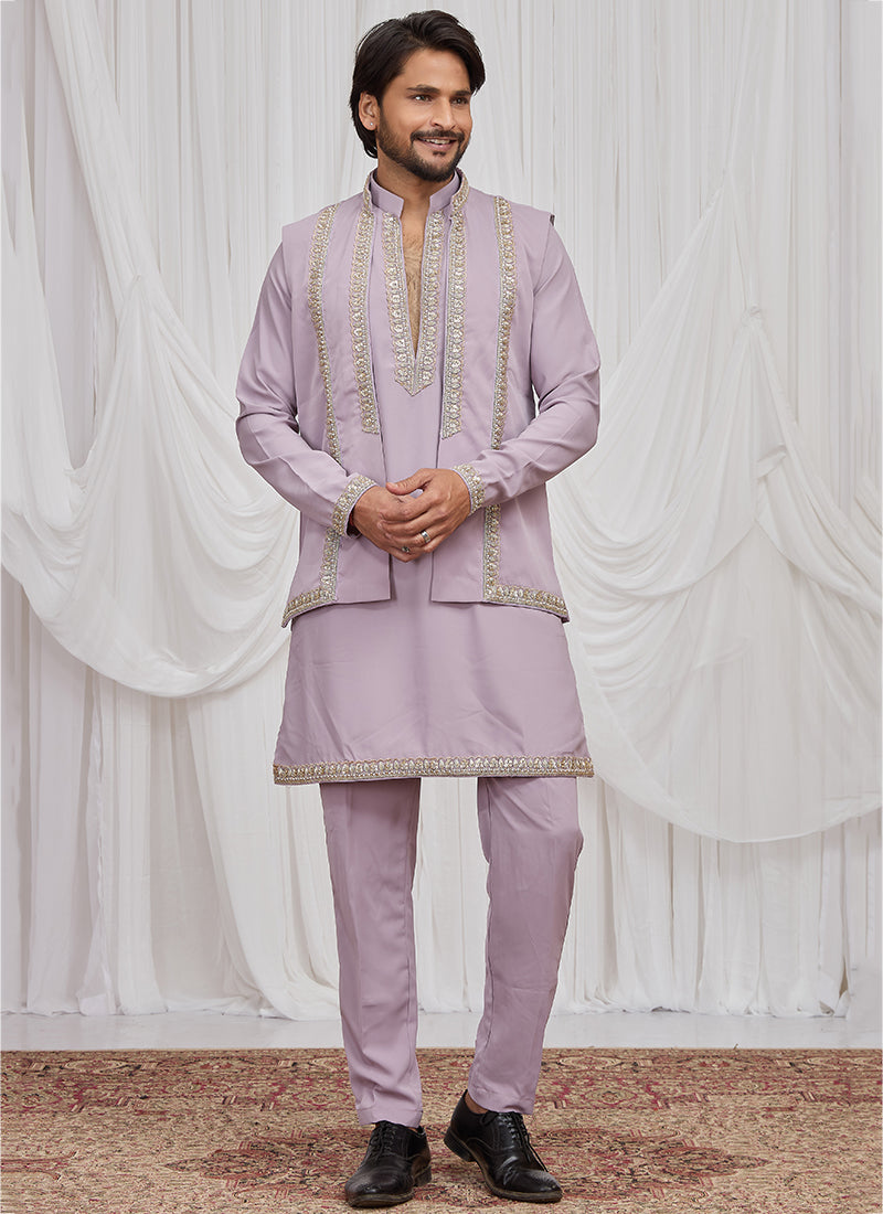 Lilac Armani  Hand Work Occasional Wear Readymade Kurta Pajama SW586040