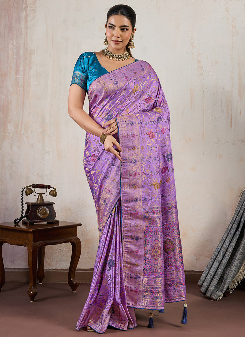 Lilac Satin Weaving Work Occasional Wear Saree SW659906