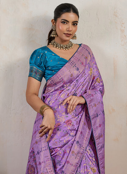 Lilac Satin Weaving Work Occasional Wear Saree SW659906