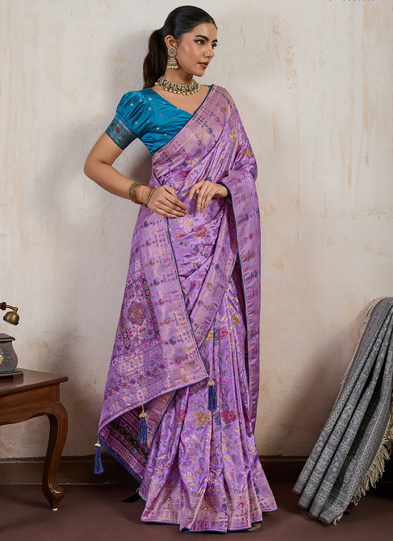 Lilac Satin Weaving Work Occasional Wear Saree SW659906