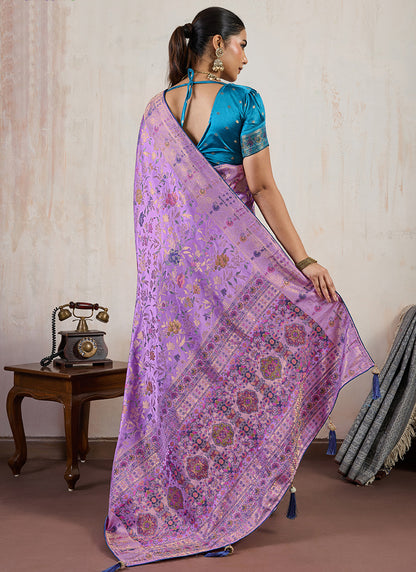 Lilac Satin Weaving Work Occasional Wear Saree SW659906