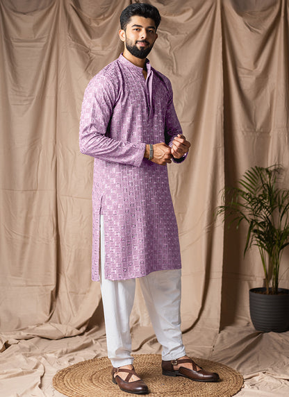 Lilac Viscose Rayon Weaving Work Festival Wear Readymade Kurta Pajama SW837591
