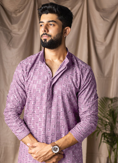Lilac Viscose Rayon Weaving Work Festival Wear Readymade Kurta Pajama SW837591