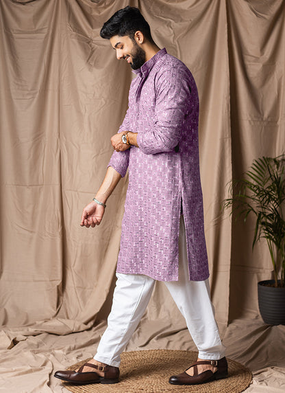 Lilac Viscose Rayon Weaving Work Festival Wear Readymade Kurta Pajama SW837591